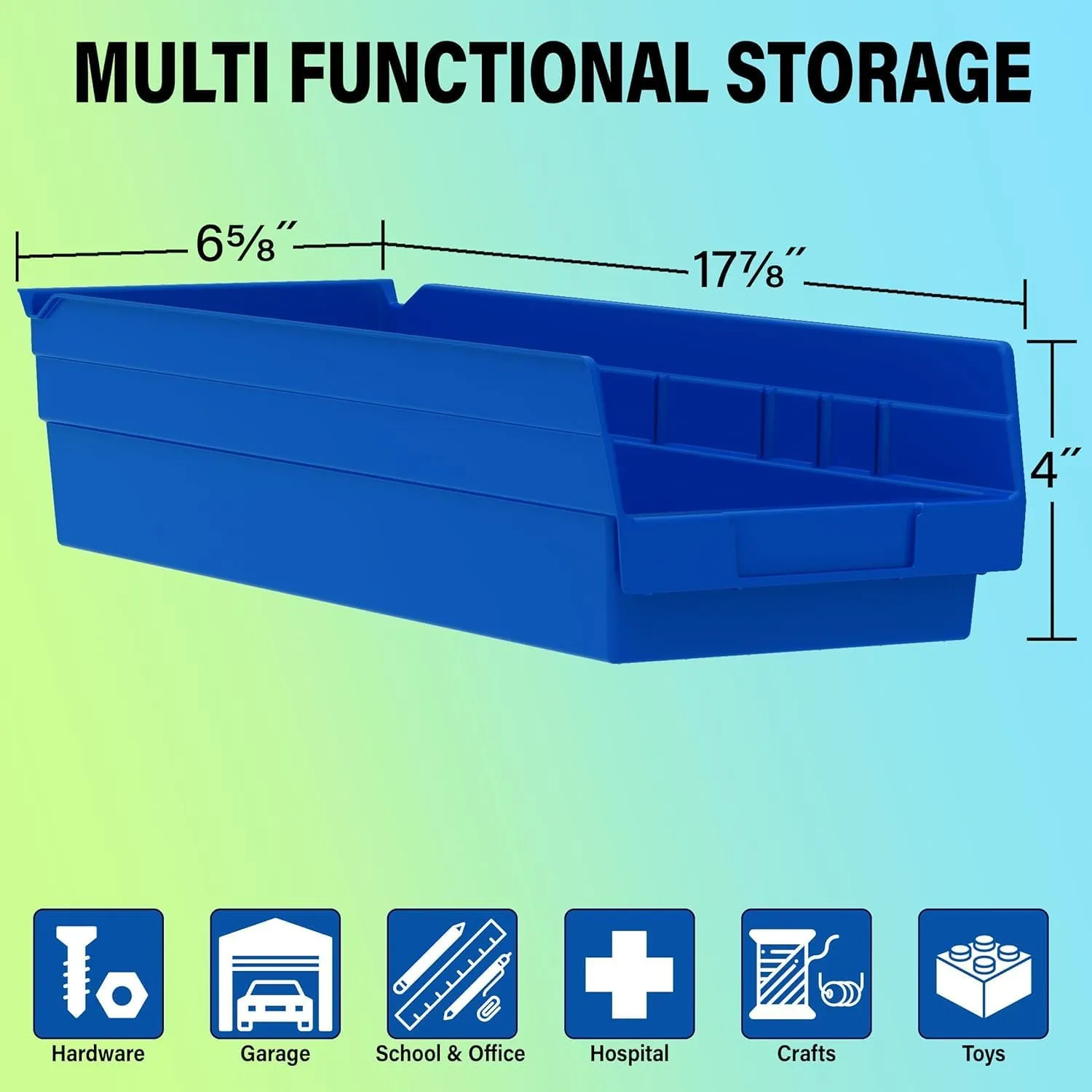 Akro-Mils 30138 Plastic Shelf Bins, Heavy Duty Storage Bins for Garage, Closet, and Drawer Organization, 18-Inch x 6-1/2-Inch x 4-Inch, Red, 12-Pack