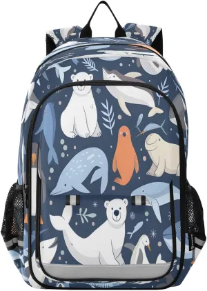 ALAZA Bear Seal Penguin Walrus Whale Fish School Backpacks Travel Laptop Bag Kids Bookbag for Girls Boys Teens Women Men