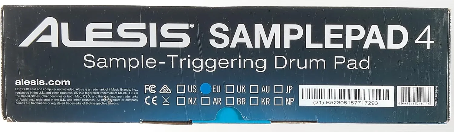 Alesis Sample Pad 4 | Compact Percussion and Sample Triggering Instrument with 4 Velocity Sensitive Pads, 25 Drum Sounds and SD/SDHC Card Slot,Black