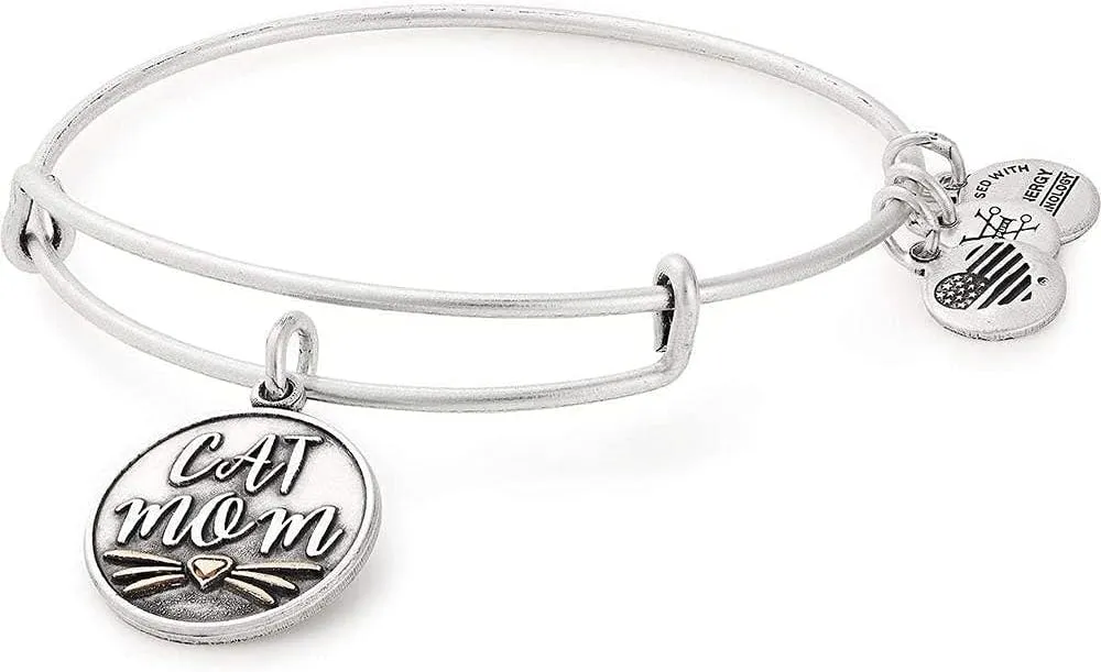 Alex and Ani Expandable Wire Bangle Bracelet for Women, Dog or Cat Mom Charm, Rafaelian Finish, 2 to 3.5 in