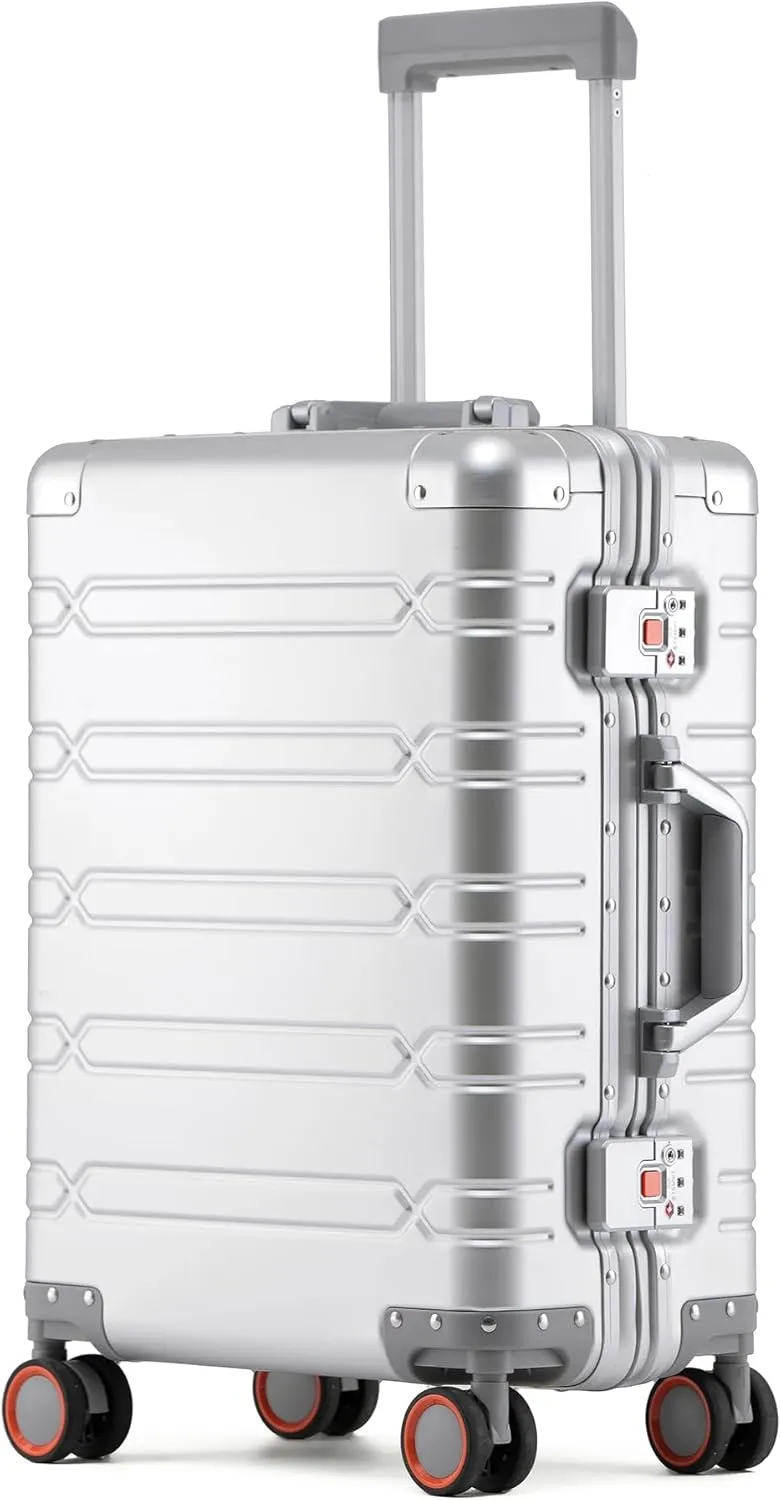 All Aluminum Carry On Luggage 22x14x9 Airline Approved Hard Shell Suitcases with Spinner Wheels Zipperless Luggage 20 inch Carry On Suitcase, Sliver