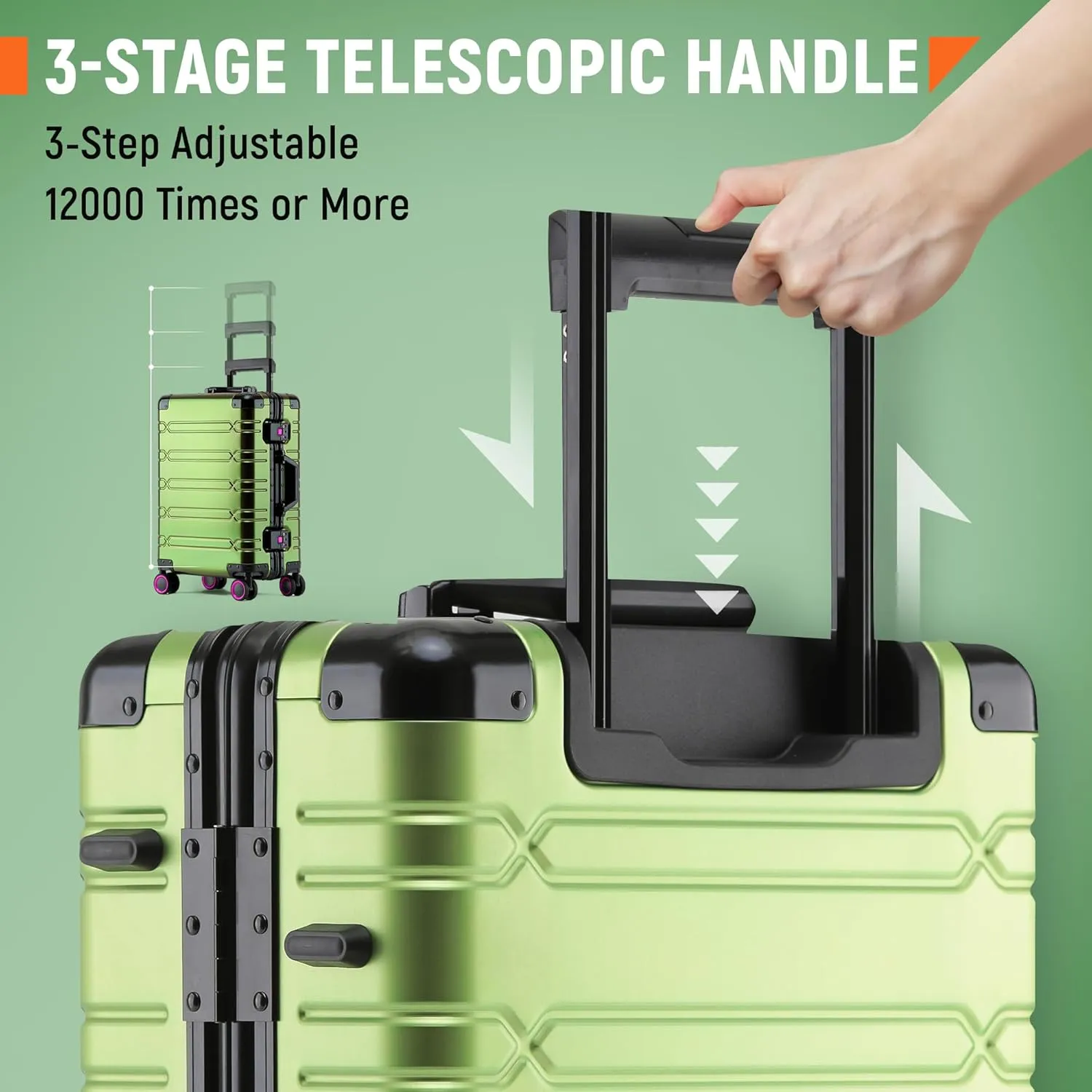 All Aluminum Carry On Luggage Hard Shell Suitcases with Spinner Wheels Zipperless Luggage 20 inch Carry On Suitcase, Fruit Green