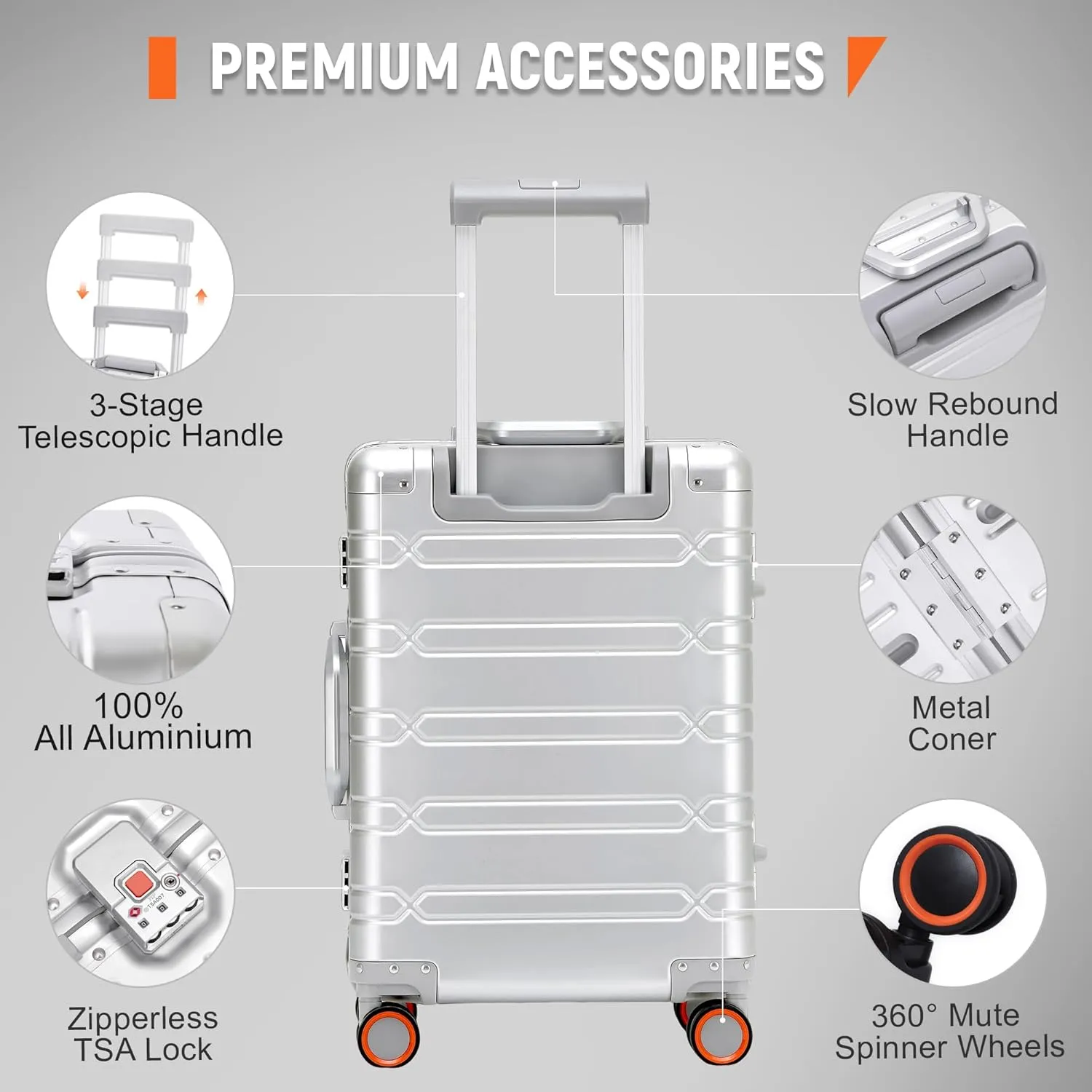All Aluminum Carry On Luggage Hard Shell Suitcases with Spinner Wheels Zipperless Luggage 20 inch Carry On Suitcase, Fruit Green