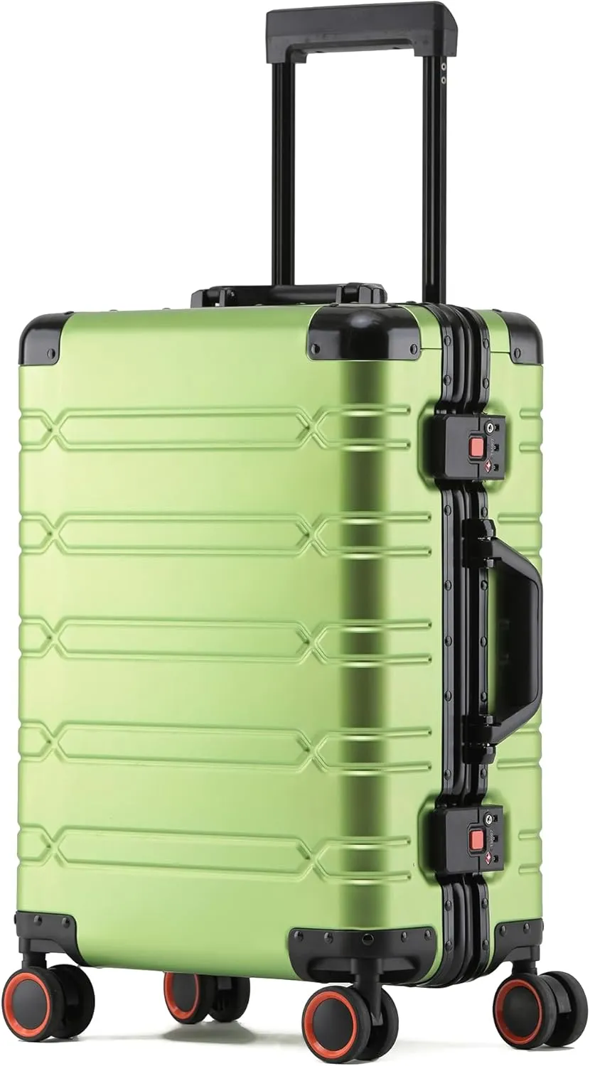 All Aluminum Carry On Luggage Hard Shell Suitcases with Spinner Wheels Zipperless Luggage 20 inch Carry On Suitcase, Fruit Green