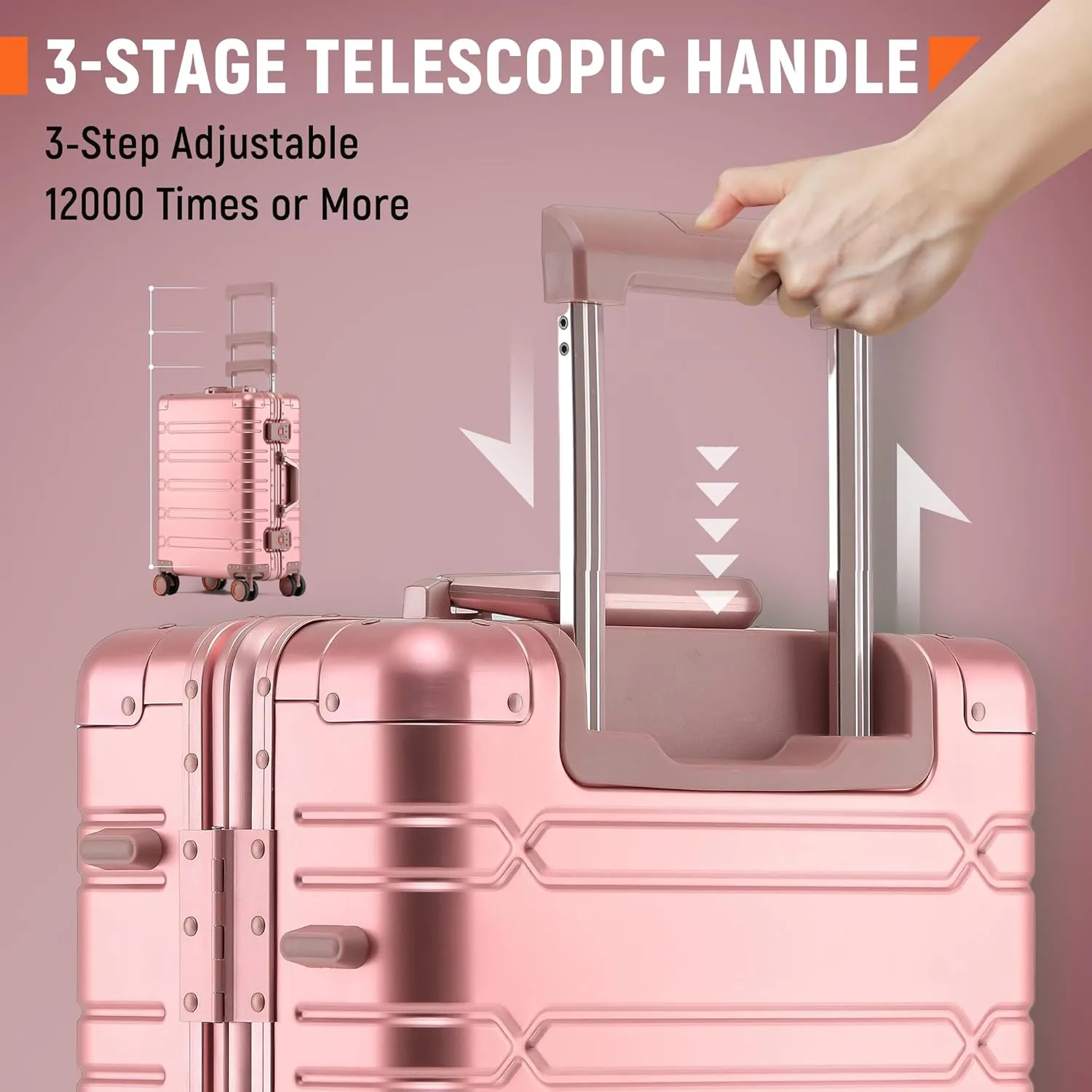 All Aluminum Carry On Luggage Hard Shell Suitcases with Spinner Wheels Zipperless Luggage 20 inch Carry On Suitcase, Pink