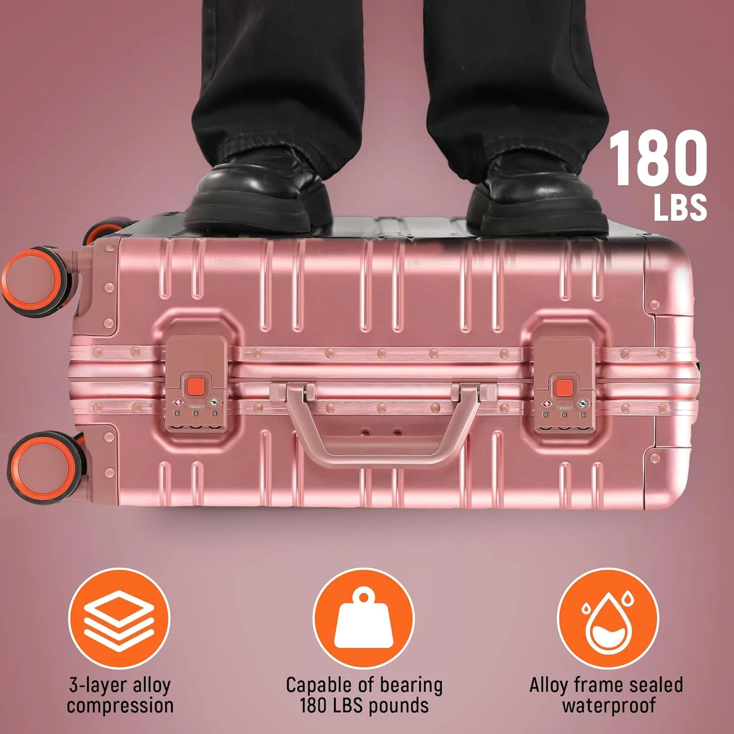 All Aluminum Carry On Luggage Hard Shell Suitcases with Spinner Wheels Zipperless Luggage 20 inch Carry On Suitcase, Pink