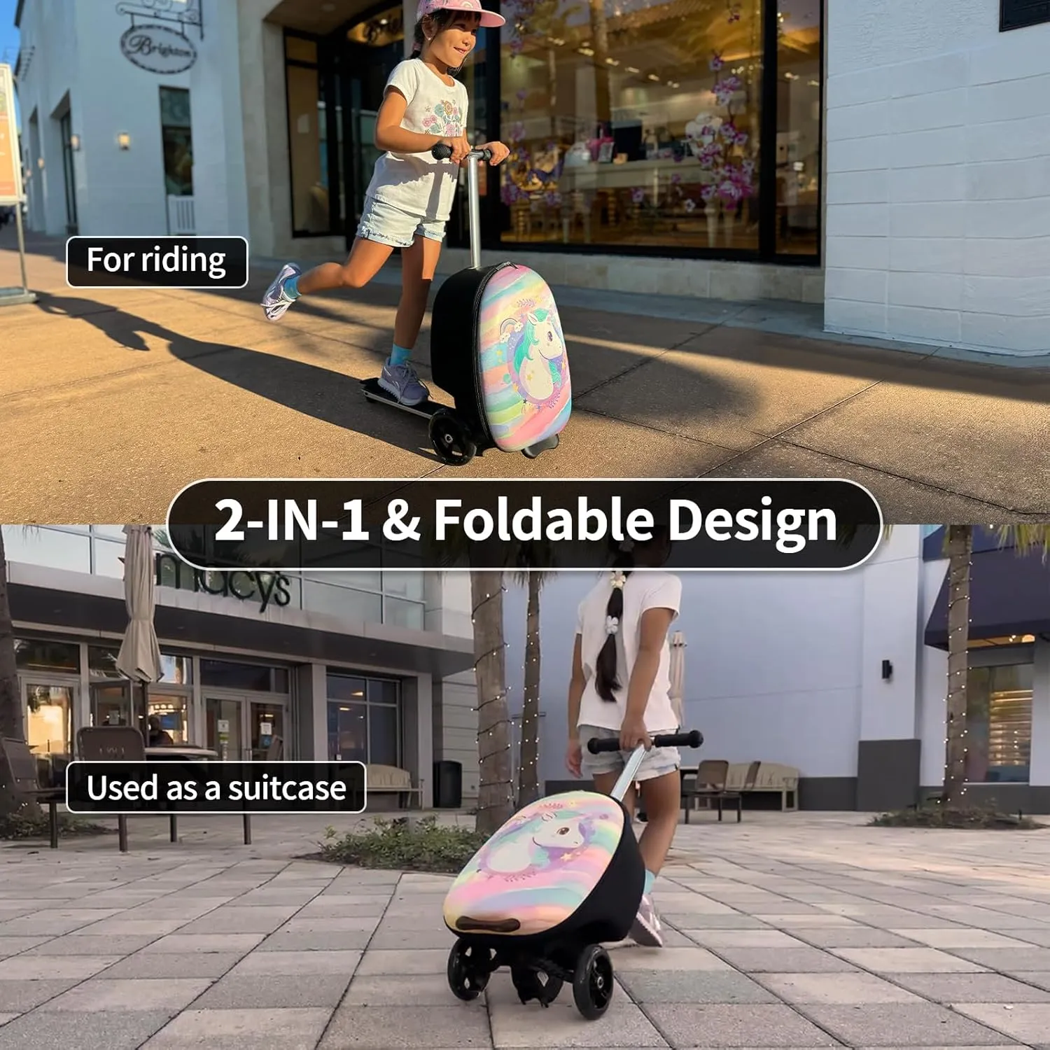 ALVOD Scooter Suitcase for Kids - Scooter Luggage for Kids Lightweight Suitcases with LED Light Wheels