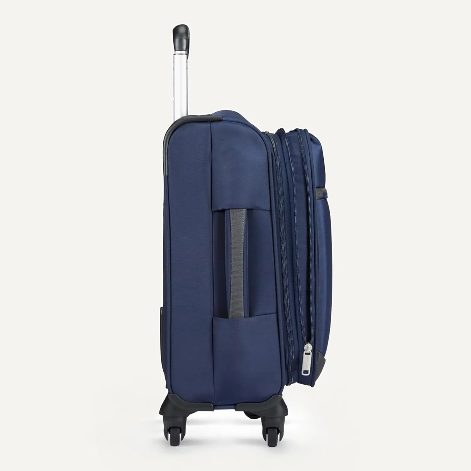 Amazon Basics Luggage, 21"Medium Carry-On Softside Suitcase With Wheels With Four 360-Degree Multi-directional Spinner Wheels Expandable Space Zippered Pocket and Straps Telescopic Handle Navy Blue