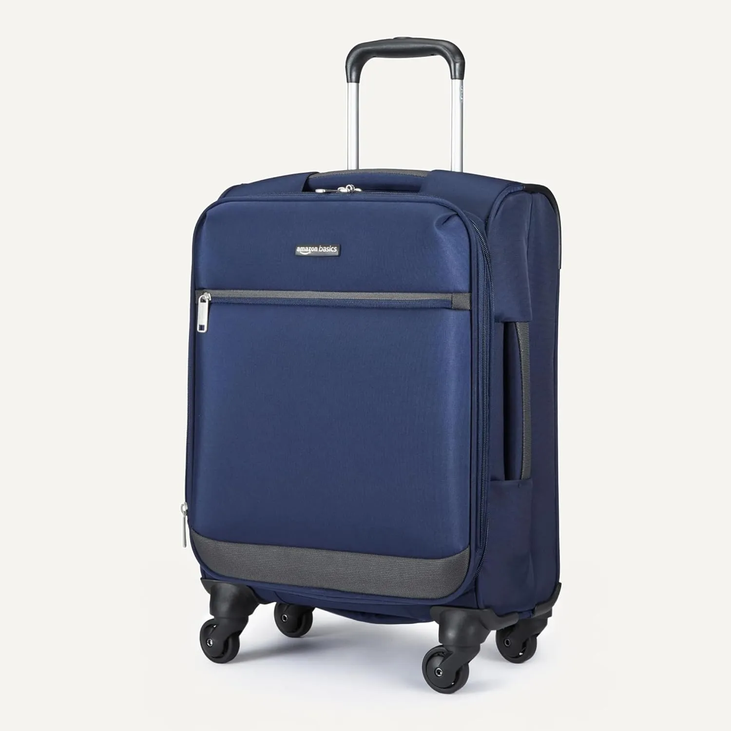 Amazon Basics Luggage, 21"Medium Carry-On Softside Suitcase With Wheels With Four 360-Degree Multi-directional Spinner Wheels Expandable Space Zippered Pocket and Straps Telescopic Handle Navy Blue