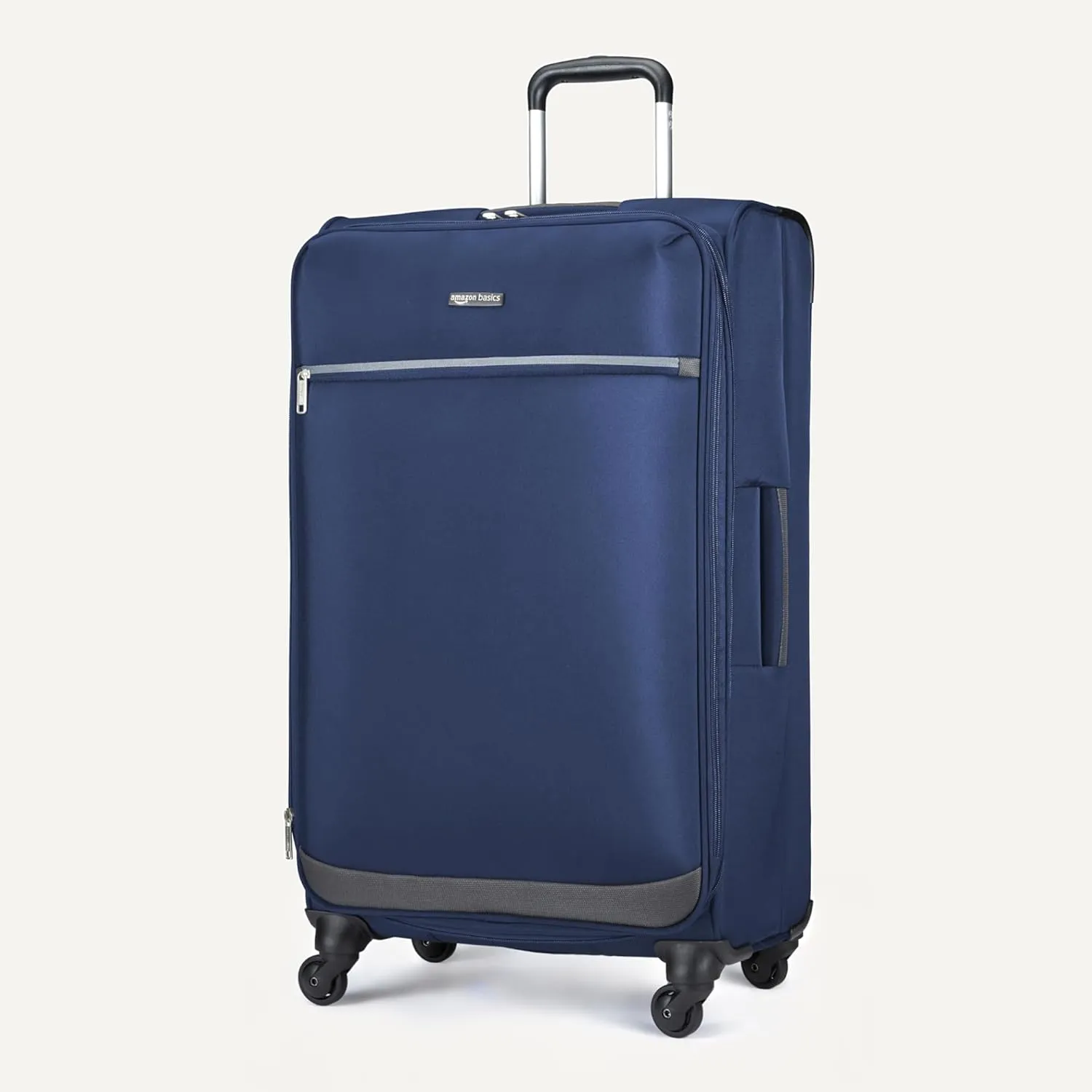 Amazon Basics Luggage, 30" Large Checked Softside Suitcase With Wheels With Four 360-Degree Multi-directional Spinner Wheels Expandable Space Zippered Pocket and Straps, Telescopic Handle, Navy Blue