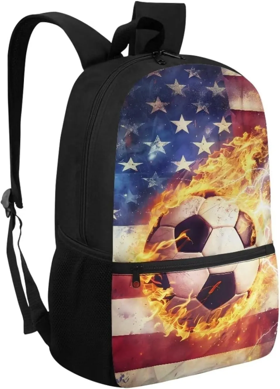 American Flag Patriot School Backpack for Boys 8-12 Soccer School Bag Soccer 17 Inch Backpacks for School Fireball Kids Large Bookbags Elementary School Hiking Camping Book Bag Daypacks