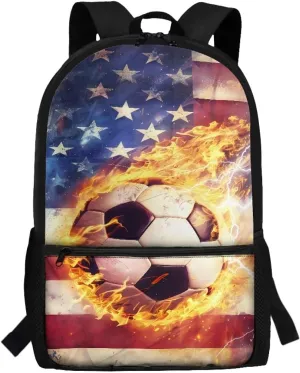 American Flag Patriot School Backpack for Boys 8-12 Soccer School Bag Soccer 17 Inch Backpacks for School Fireball Kids Large Bookbags Elementary School Hiking Camping Book Bag Daypacks