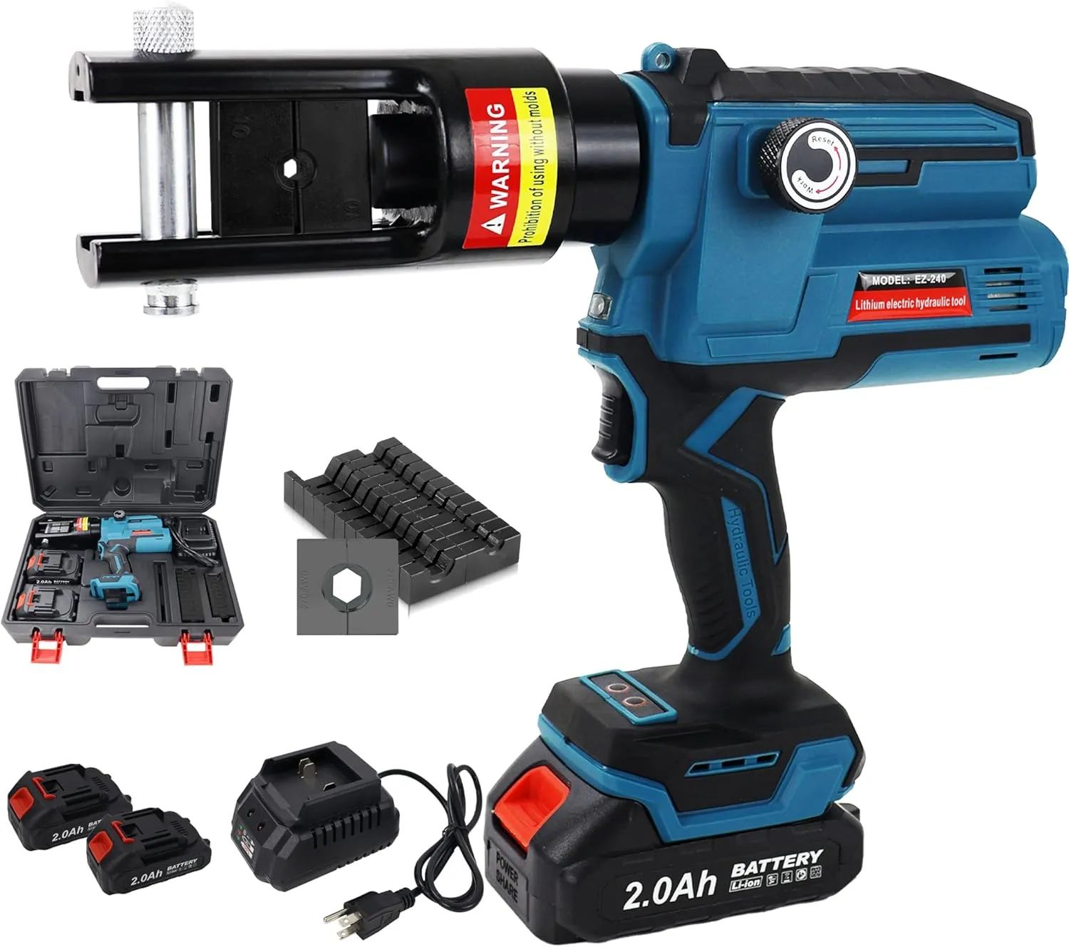 AMZCNC Electric Hydraulic Cable Lug Crimping Tool, 8 AWG to 500 MCM Terminal, Cable, Wire Electric Crimper Tool Kit, Battery Crimp Tool Kits with 12 Dies