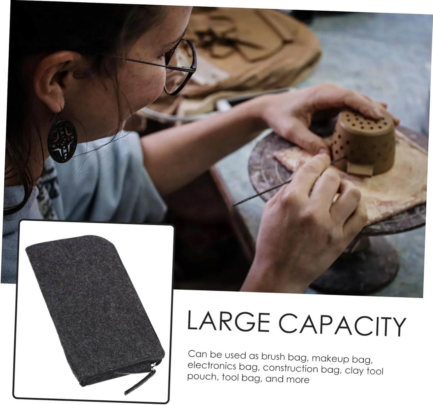 Angoily Felt Tool Storage Bag for Clay Sculpting Multi Purpose Zipper Utility Pouch for Organizing Tools Durable Material Convenient for Artists and Hobbyists