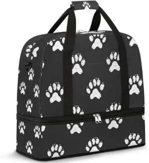 Animal Dog Footprints Travel Duffel Bag for Women Men Weekender Overnight Bag with Shoe Compartment Foldable Sports Gym Luggage Bag