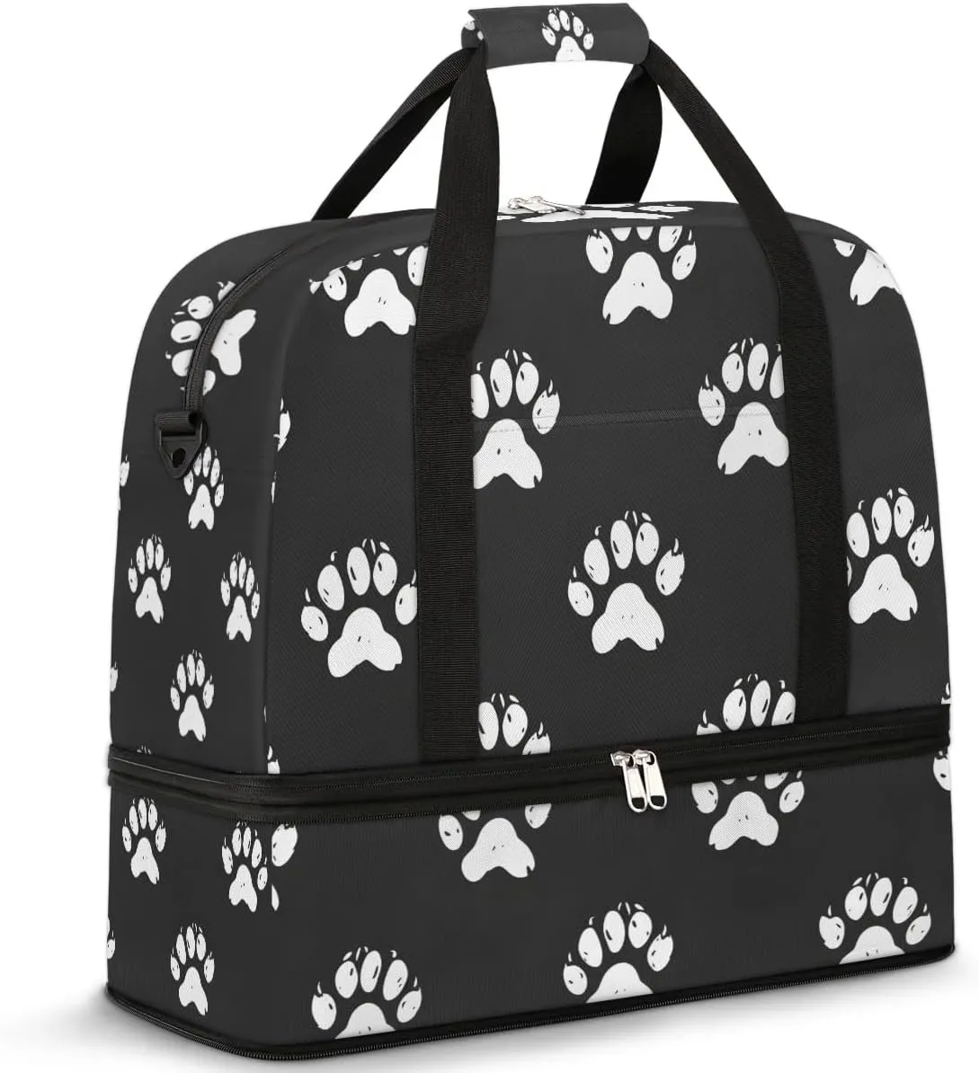 Animal Dog Footprints Travel Duffel Bag for Women Men Weekender Overnight Bag with Shoe Compartment Foldable Sports Gym Luggage Bag