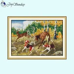 Animal Patterns Houndstooth and Elk Stamped Cross Stitch Kits For Beginners