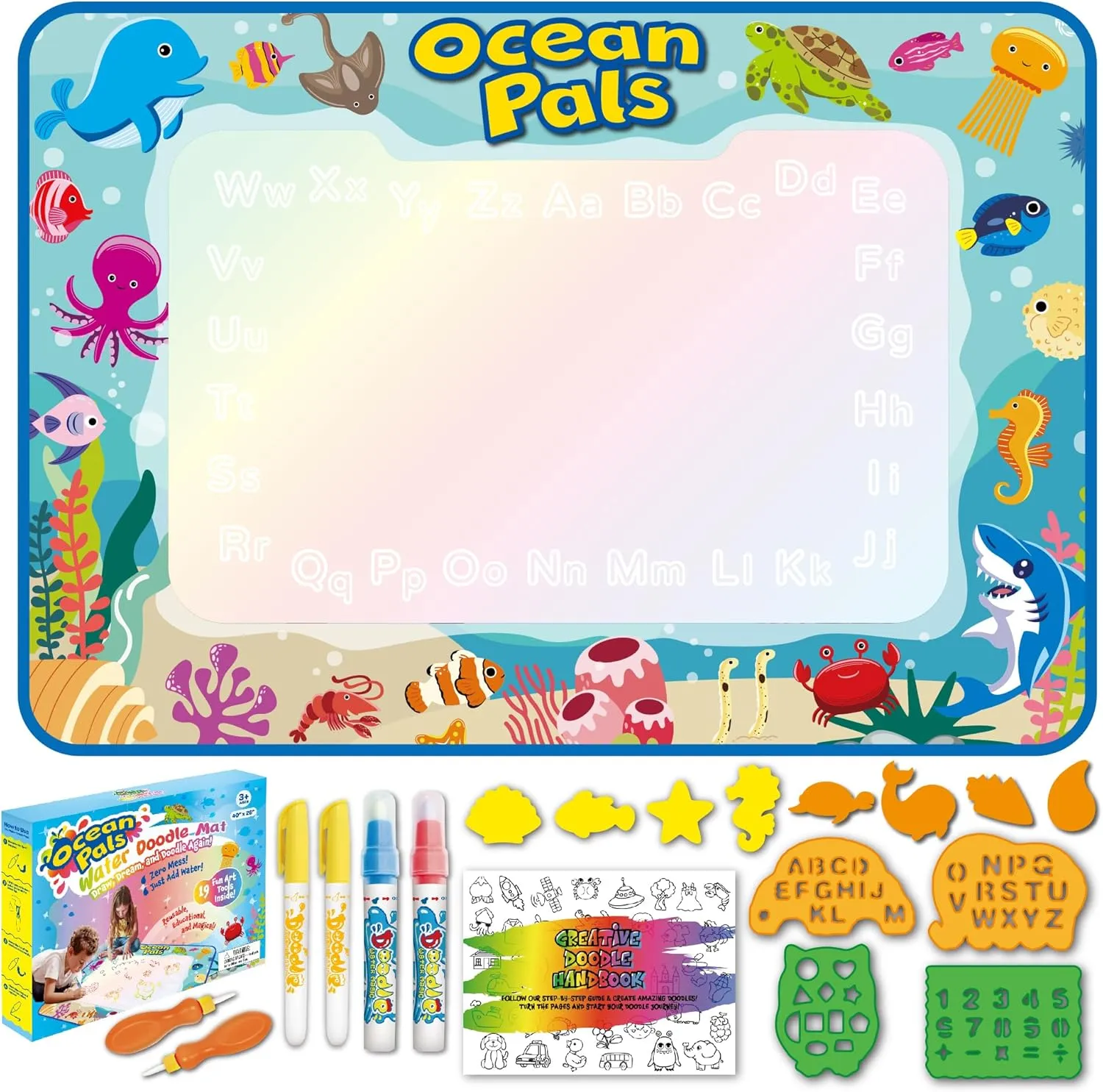 ANIMOLDS 40x32 Inch Water Doodle Mat for Kids - Ocean Pals Aqua Mat