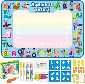 ANIMOLDS Water Doodle Mat - 40x32 Inch Aqua Magic Drawing Board for Kids (Alphabet Safari)