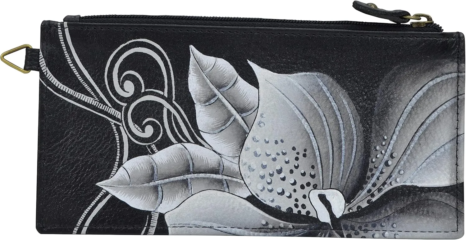 Anna by Anuschka Women's Hand Painted Genuine Leather Organizer Wallet - Midnight Floral Black