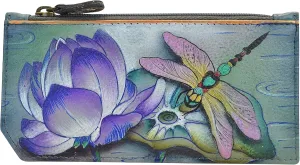 Anuschka Hand Painted Leather Women's RFID Blocking Card Case with Coin Pouch - Tranquil Pond