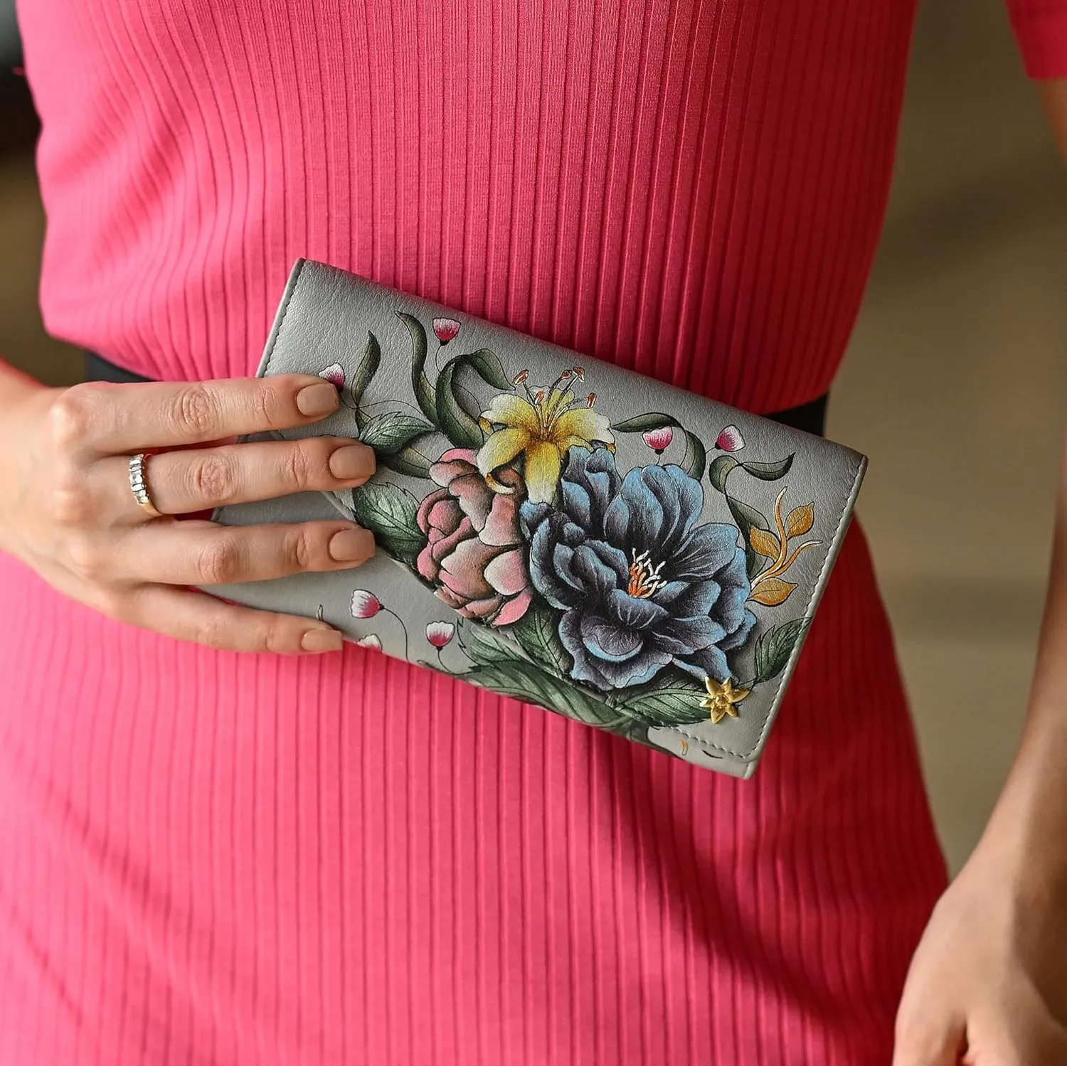 Anuschka Women’s Hand-Painted Genuine Leather RFID Blocking Accordion Flap Wallet