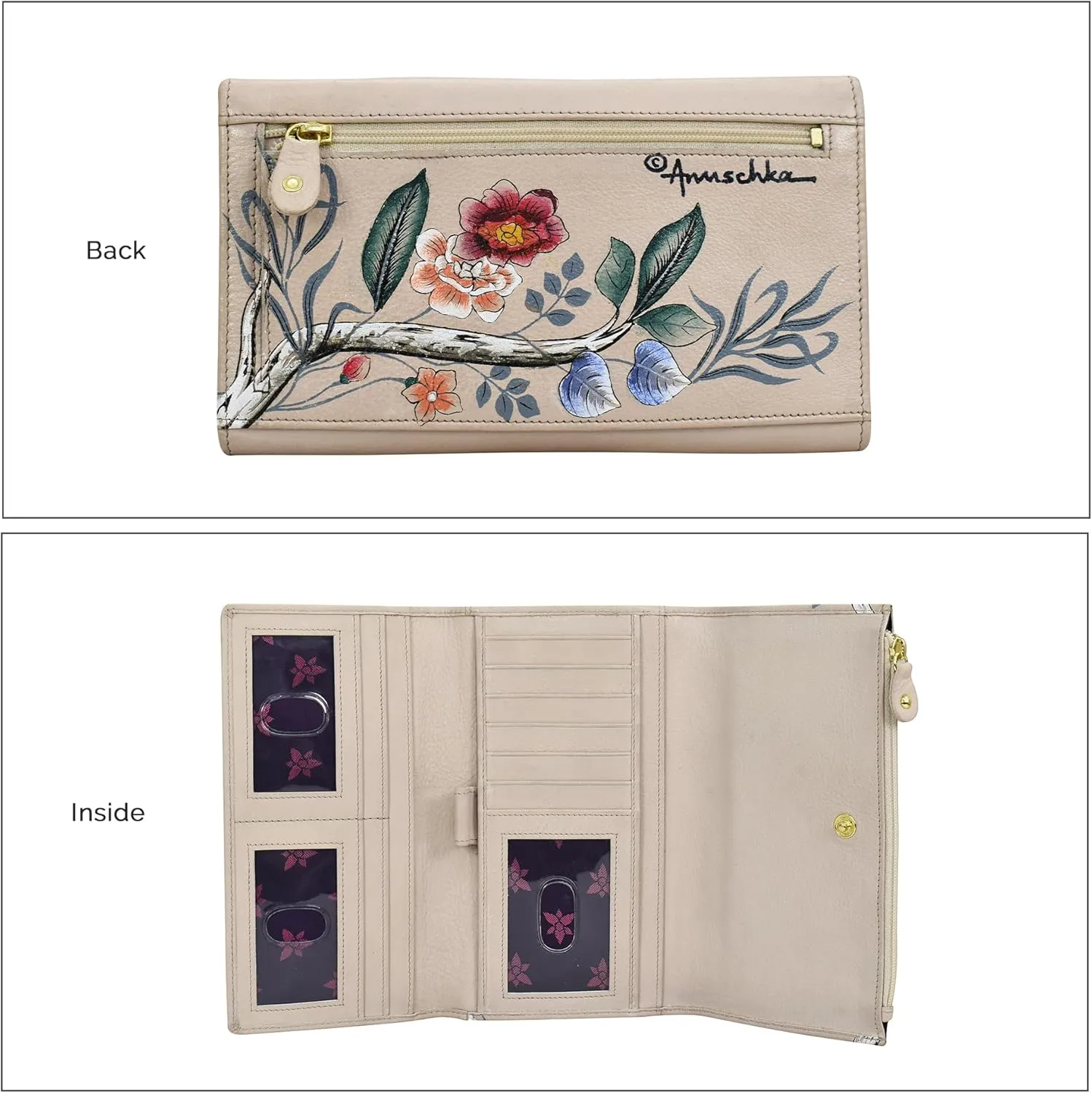 Anuschka Women's Handpainted Leather Three Fold Clutch-Flamboyant Flmingos