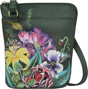 Anuschka Women’s Original Genuine Leather Hand-Painted Organizer Crossbody with Extended Side Zipper and Adjustable Strap