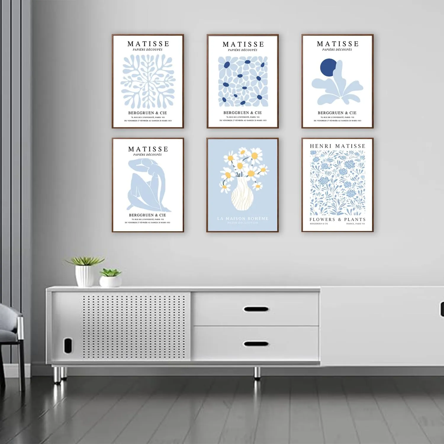 ANVOTIG Matisse Wall Art and Boho Abstract Flower Poster Set of 6, Light Blue Canvas Minimalist Aesthetic Images Decor blue Print for Bedroom LivingRoom Bthroom12x16in Unframed