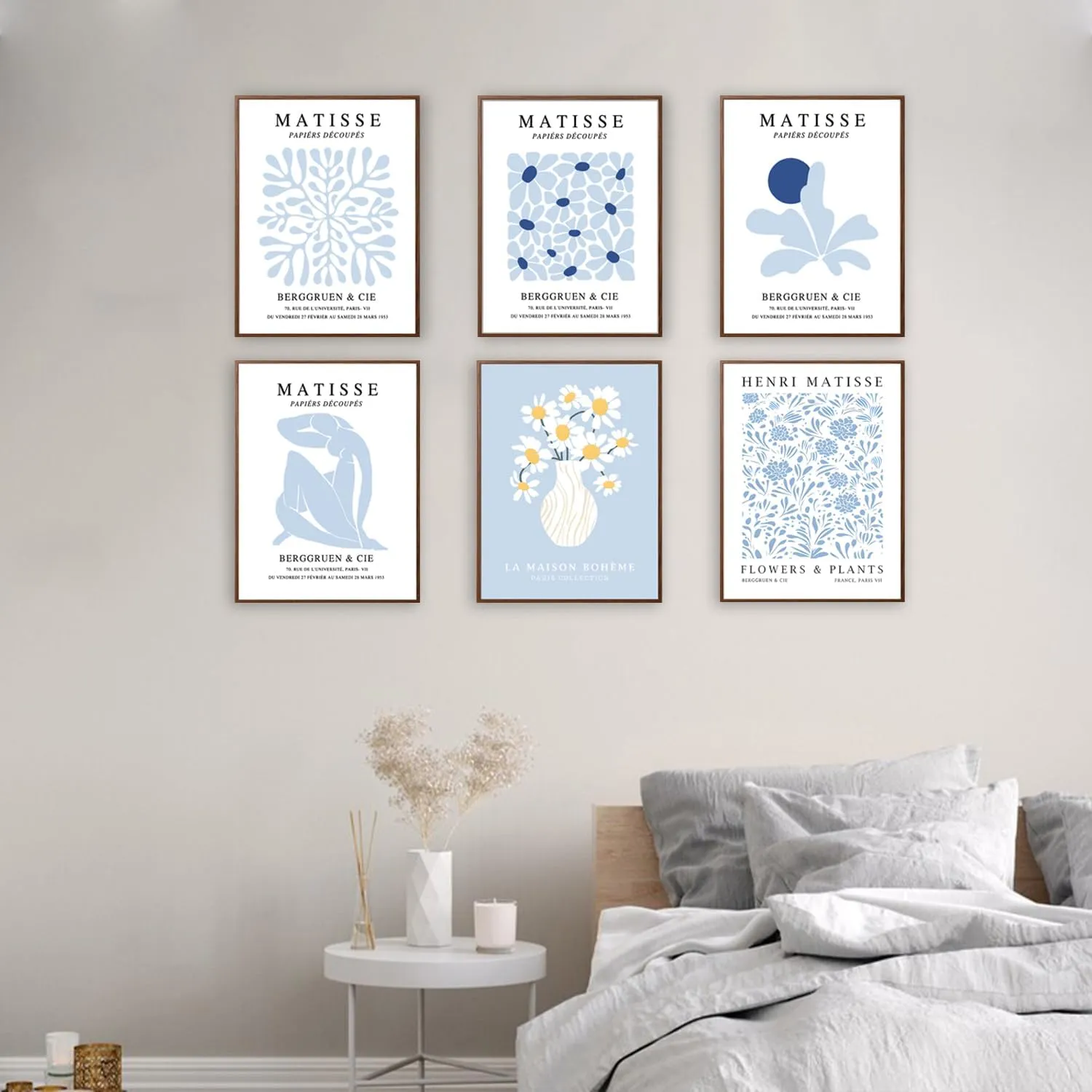 ANVOTIG Matisse Wall Art and Boho Abstract Flower Poster Set of 6, Light Blue Canvas Minimalist Aesthetic Images Decor blue Print for Bedroom LivingRoom Bthroom12x16in Unframed
