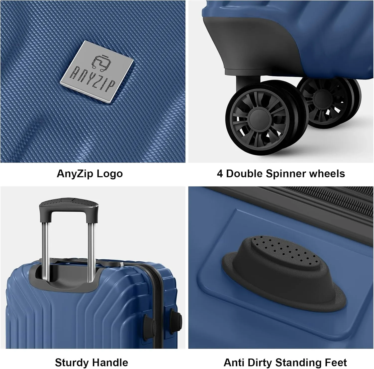AnyZip Expandable Luggage, 24 Inch Hard Shell Checked Suitcase, Rolling Lightweight Travel Suitcases with Wheels TSA Lock (Blue)