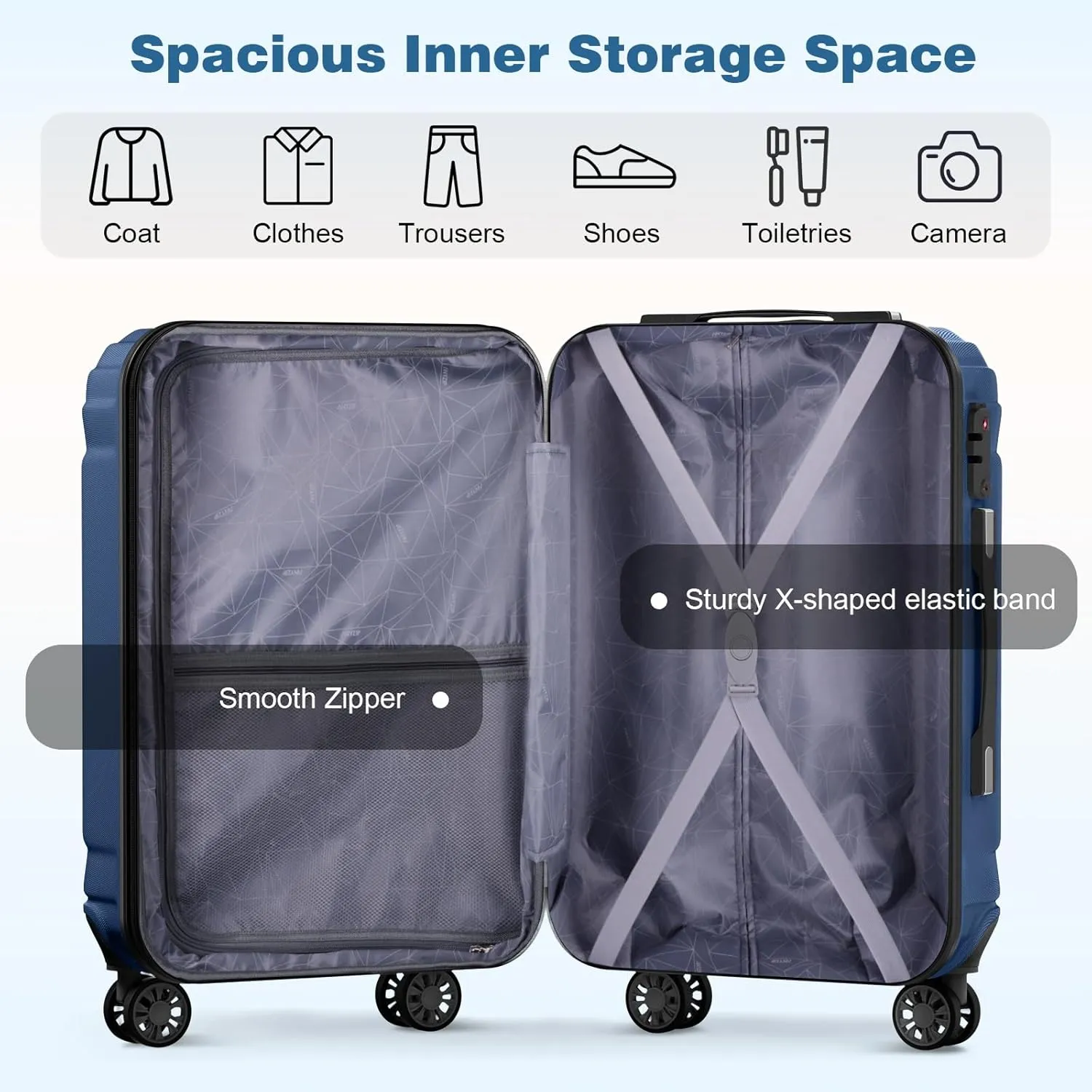 AnyZip Expandable Luggage, 24 Inch Hard Shell Checked Suitcase, Rolling Lightweight Travel Suitcases with Wheels TSA Lock (Blue)