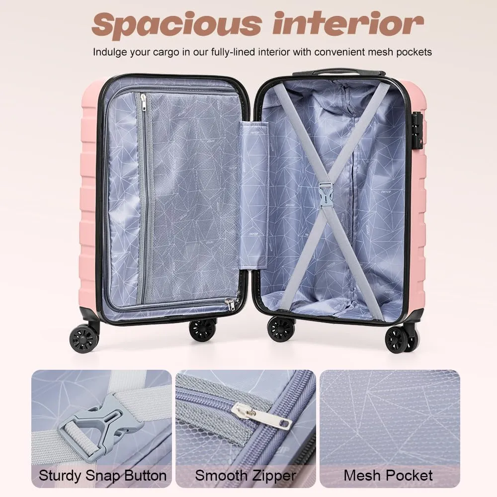 AnyZip Luggage Set 20 Inch Carry on Luggage PC ABS Hardshell Lightweight Suitcases for Travelling with 4 Universal Wheels TSA Lock Pink