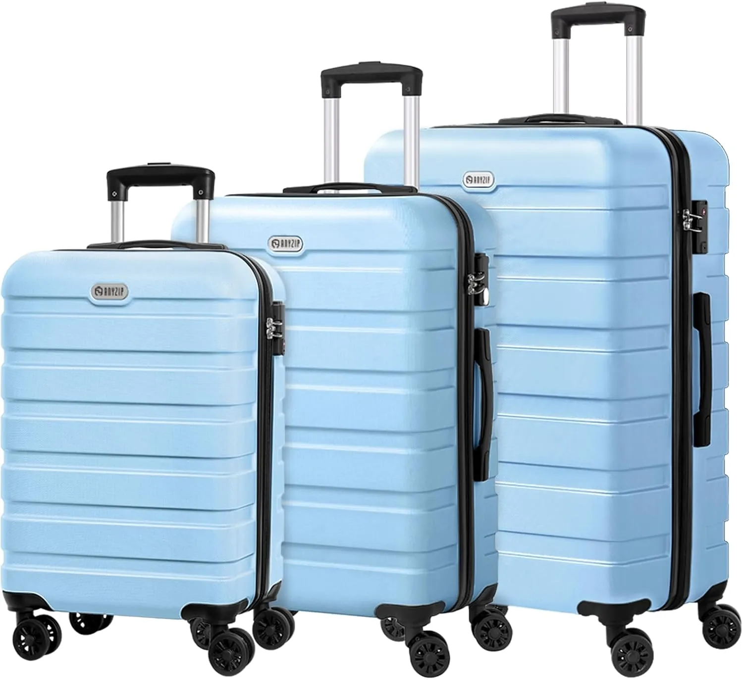 AnyZip Luggage Sets 3 Piece PC ABS Hardshell Lightweight Suitcases for Travelling with 4 Universal Wheels TSA Lock Carry on luggage Baby Blue