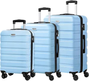 AnyZip Luggage Sets 3 Piece PC ABS Hardshell Lightweight Suitcases for Travelling with 4 Universal Wheels TSA Lock Carry on luggage Baby Blue