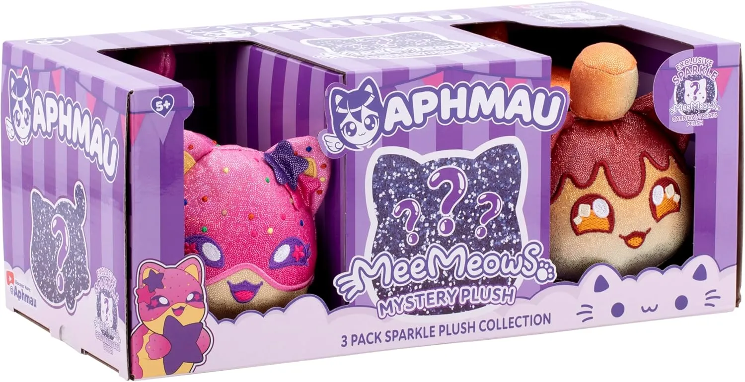 Aphmau 6” MeeMeow Plush 3-Pack, Carnival Treats Surprise Box That Includes 2 Carnival Treats Sparkle   1 Exclusive Mystery Sparkle, Official Merch