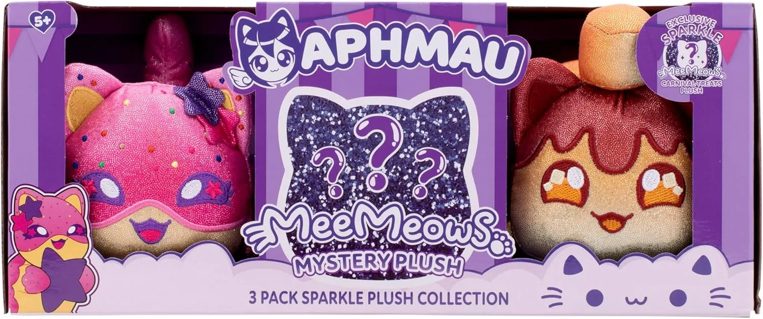 Aphmau 6” MeeMeow Plush 3-Pack, Carnival Treats Surprise Box That Includes 2 Carnival Treats Sparkle   1 Exclusive Mystery Sparkle, Official Merch