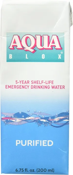 Aqua Blox 200ml Water Supply (32 Pack), Purified Emergency Drinking Water, 5-Year Shelf LIfe, Emergency Preparedness Supplies for Disasters, Camping, Earthquake, Flood, No Additives or Preservatives