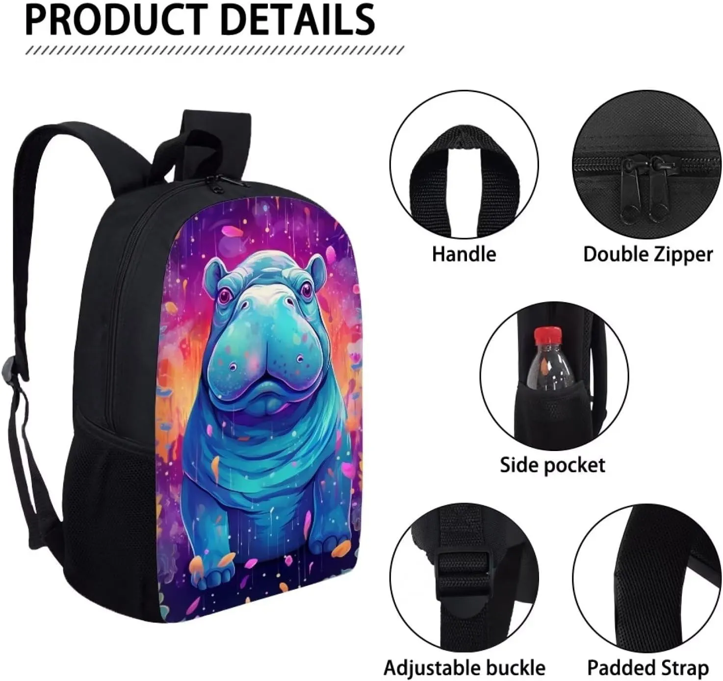 Aqua Cute Hippo Boys School Backpacks Travel Rucksack Book Bag Cute Animal School Bag For Kids Girls