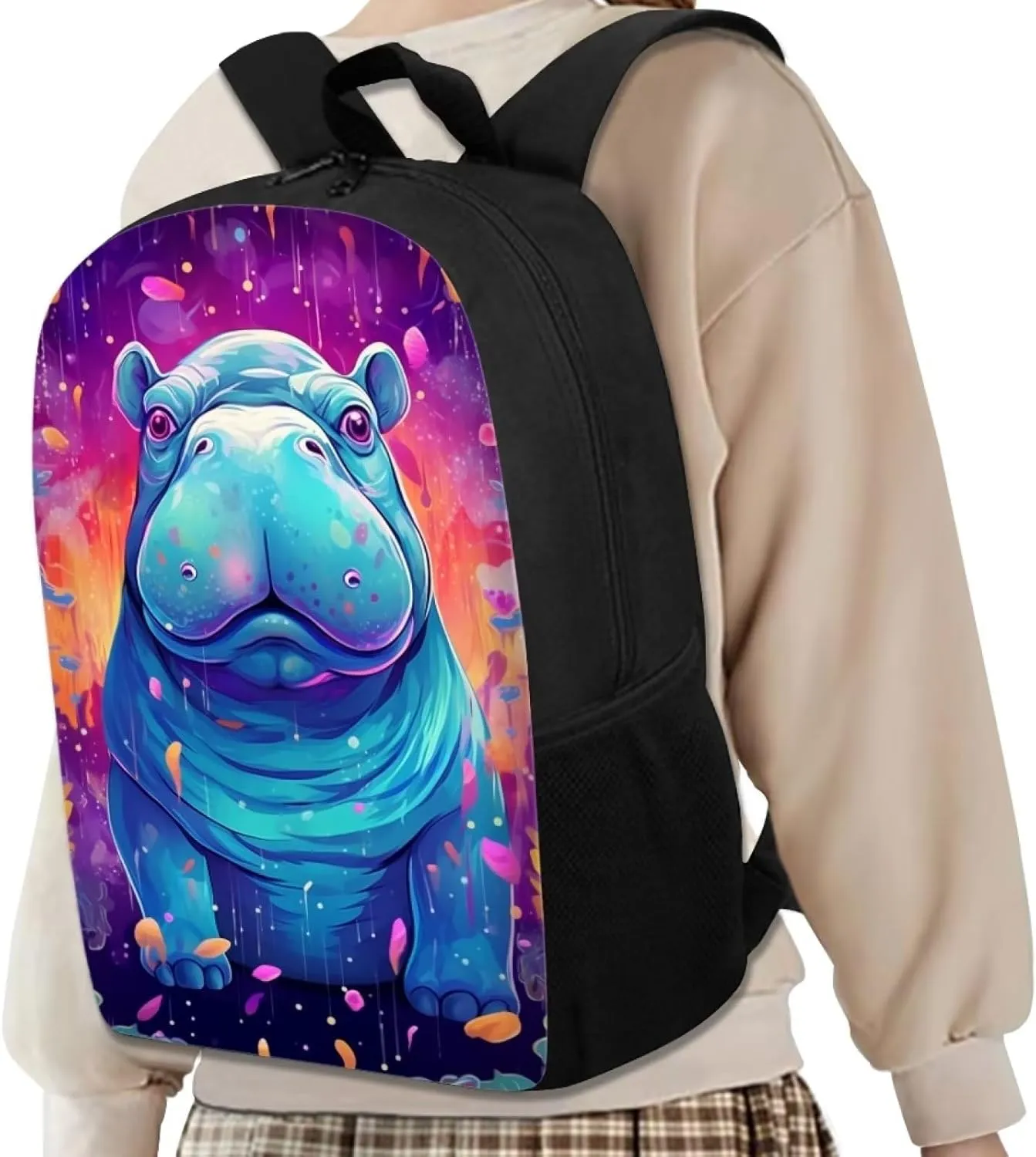 Aqua Cute Hippo Boys School Backpacks Travel Rucksack Book Bag Cute Animal School Bag For Kids Girls
