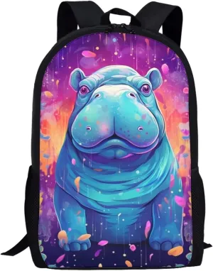 Aqua Cute Hippo Boys School Backpacks Travel Rucksack Book Bag Cute Animal School Bag For Kids Girls