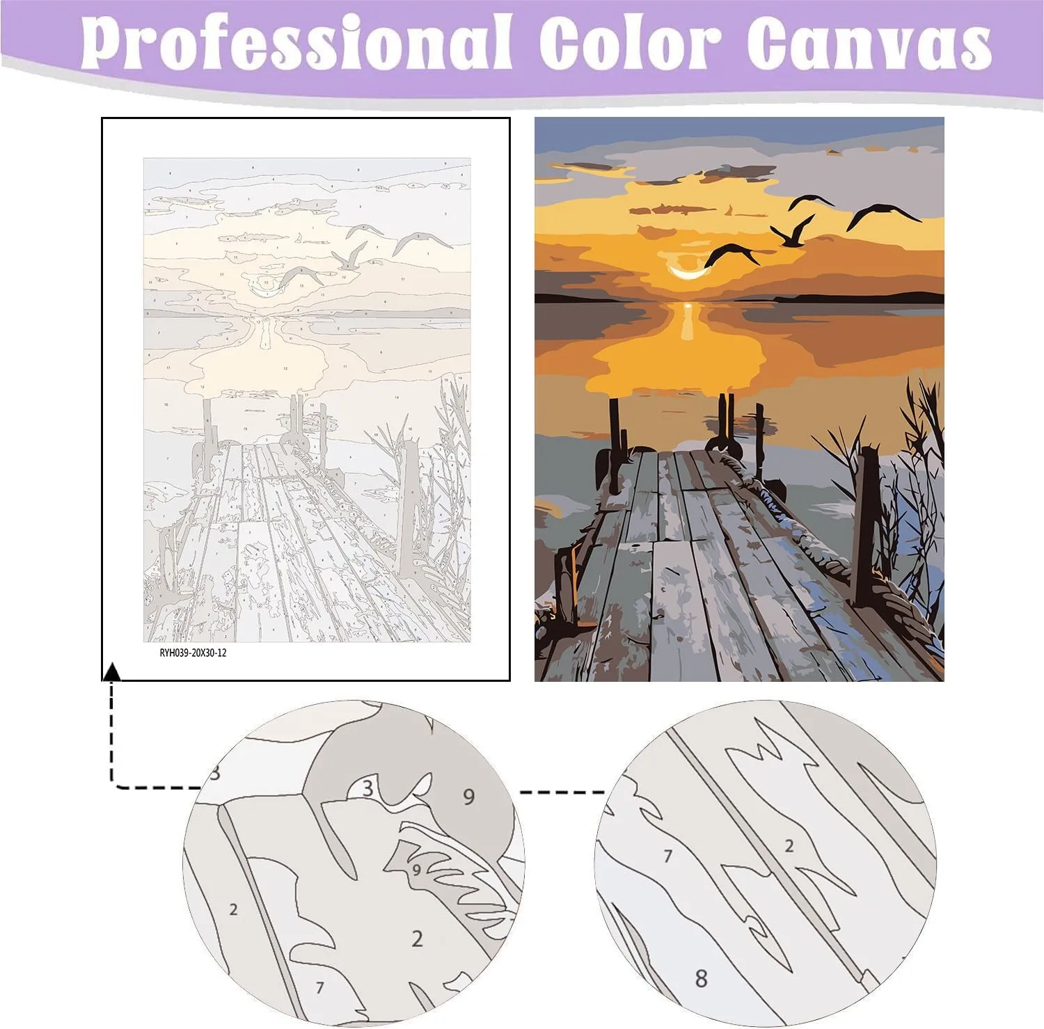 ARTMYRUI Paint by Number for Adults Canvas-DIY Sunset Beach Paint by Number Kits on Canvas for Adults Beginner,Landscape Lake Acrylic Oil Painting Number Kits for Decor Gifts (6 Pack 8x12 inch)