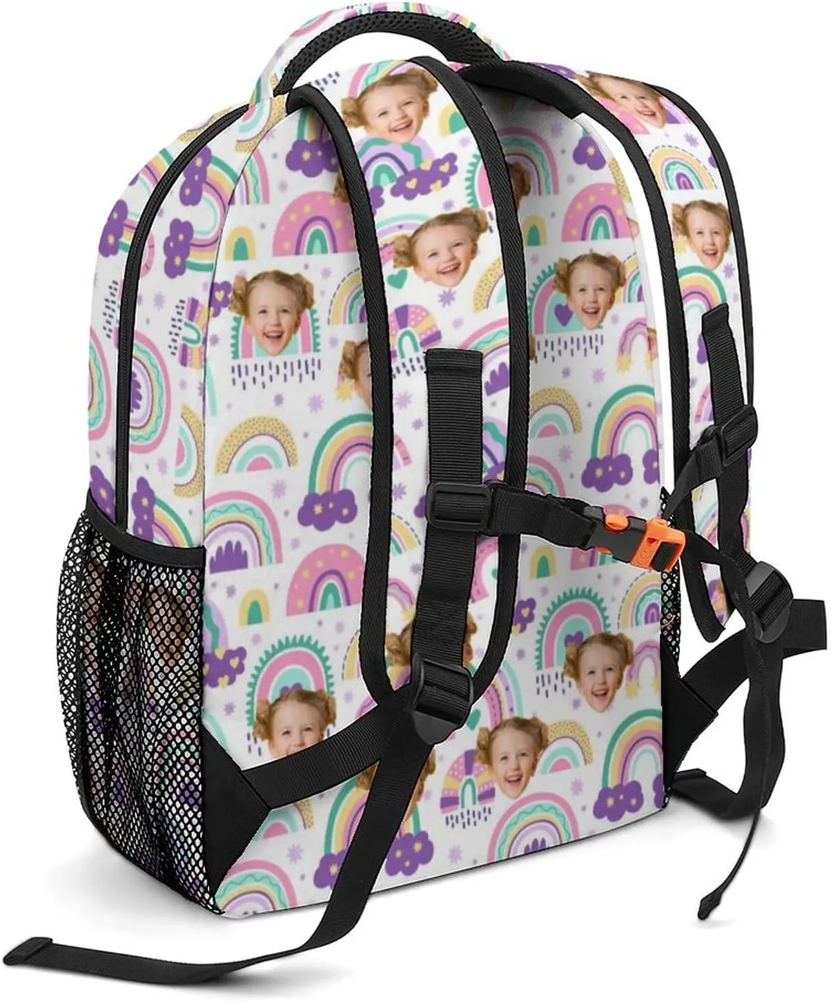 Artsadd Custom Students Backpack with Photo, Personalized Shoulder Bag Daypacks for Books Pencil Case Toys Napkins, Customized Rainbow Printed Travel School Bag for Girls Boys, Back-to-school Gifts