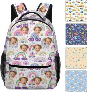 Artsadd Custom Students Backpack with Photo, Personalized Shoulder Bag Daypacks for Books Pencil Case Toys Napkins, Customized Rainbow Printed Travel School Bag for Girls Boys, Back-to-school Gifts