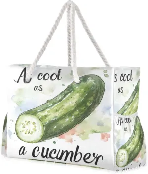 As Cool As Cucumber Portable Tote Shoulder Bag with side pocketes Bag Women with cup holders on side