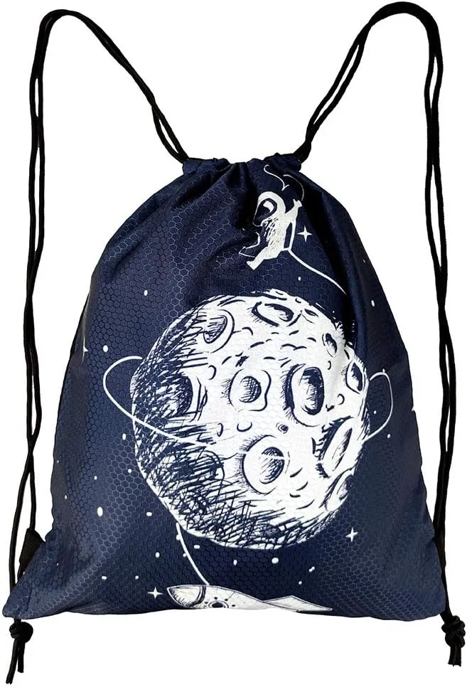 Astronaut Spaceship Moon Palnet Unisex Drawstring Backpack Bag Sport Gym Travel Sackpack