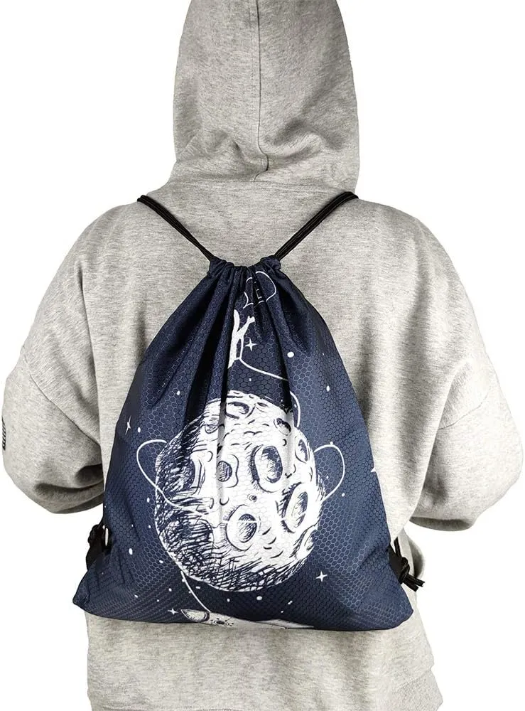 Astronaut Spaceship Moon Palnet Unisex Drawstring Backpack Bag Sport Gym Travel Sackpack