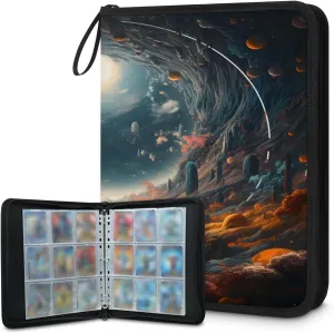 Astronaut's Back 3 Ring Trading Zipper Binder Strap, Trading Card Binder 4 Pocket, 400 Pockets Card Holder with 50 Removable Sleeves for Game Cards