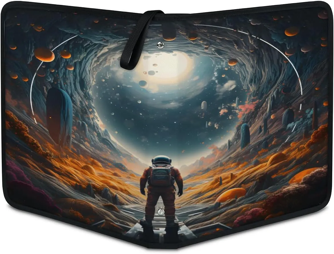 Astronaut's Back 3 Ring Trading Zipper Binder Strap, Trading Card Binder 4 Pocket, 400 Pockets Card Holder with 50 Removable Sleeves for Game Cards