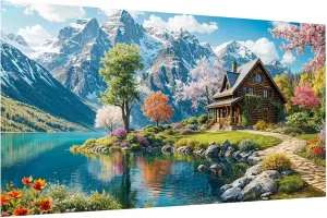 ATDMS Large Landscape Diamond Art Kits for Adults - 5D Mountain Diamond Painting Kits for Adults, DIY Full Drill Diamond Painting Lake House, Gem Art Kits for Home Wall Decor 27.5x15.7 Inch